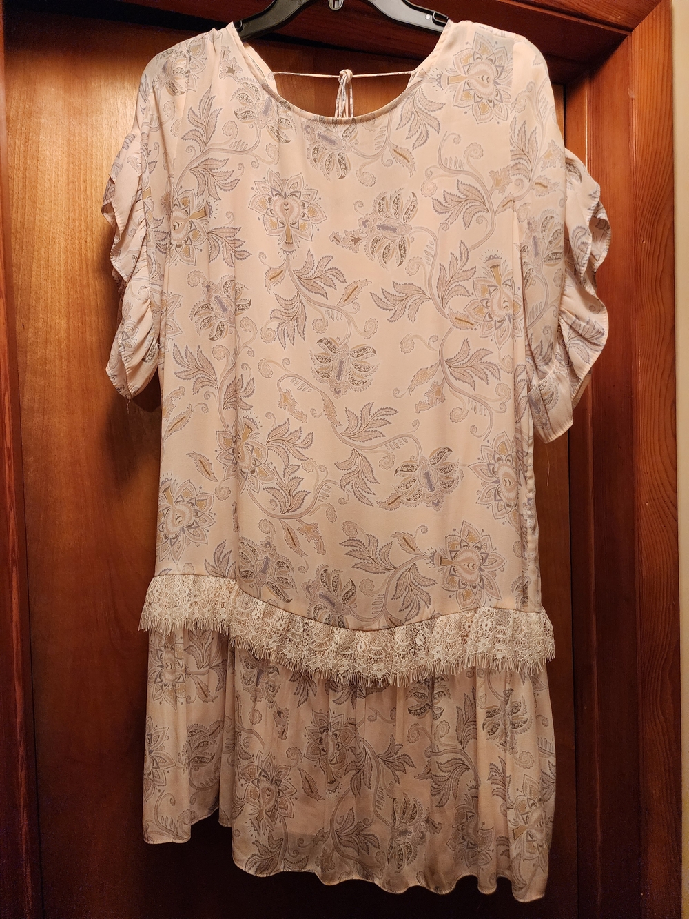 LOFT Light Pink Floral Mini Dress with Lace Trim